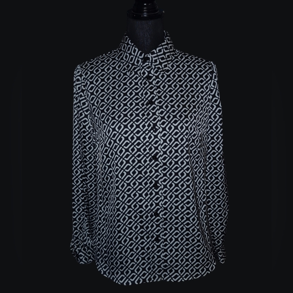 PM The Limited Bold Black & White Geometric Print Blouse | Vintage Y2K Workwear